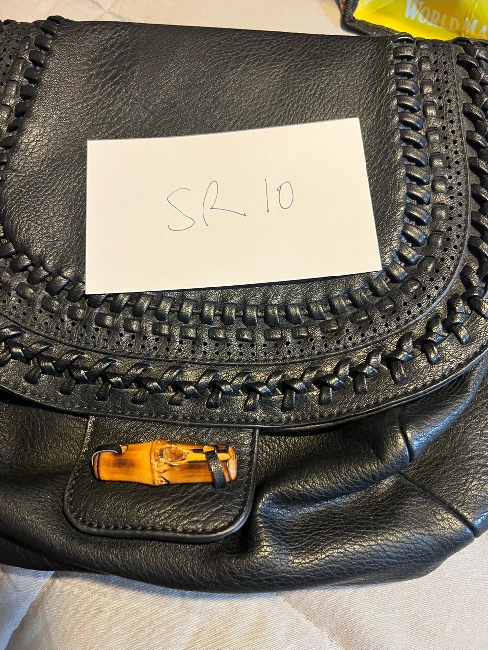 Big Buddha Black Leather Hobo with Braided Trim and Amber wood like Accent - Picture 8 of 8